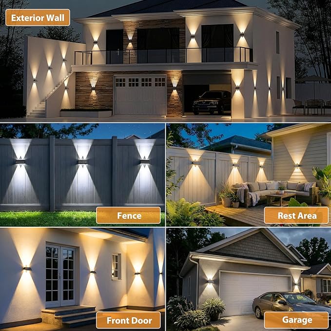 8PACK Solar Sconce Lights Outdoor,3000/4000/6000K 3 Modes Up and Down Solar Wall Lights Dusk to Dawn Lighting IP65 Waterproof Solars Lights Outdoor for Exterior Front Porch Garage Fence Patio Yard