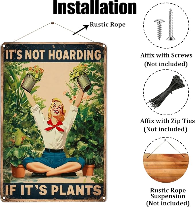 It's Not Hoarding lf lt's Plants Garden Signs-Funny Garden Signs for Outside,Gardening Metal Signs Perfect Gifts for Plant Lover Mothers Grandmas and Housewarming 8x12in