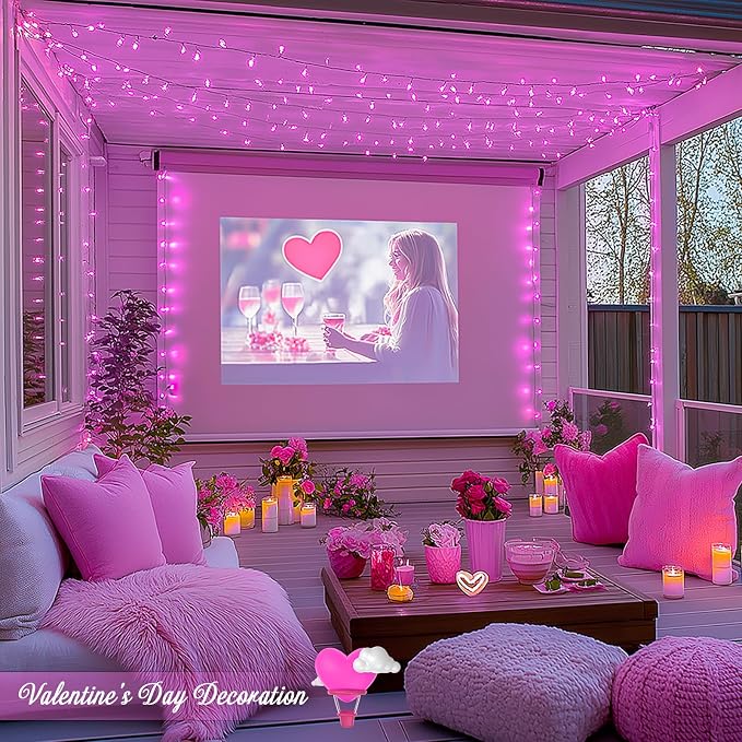 JMEXSUSS 500 LED Pink Christmas Lights, 8 Modes 163ft Waterproof Pink Room Lights Outdoor Plug in with Remote Control, Clear Wire String Light for Tree Outside Yard Wedding