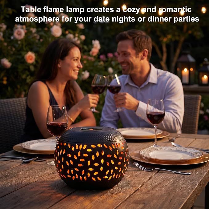 Solar Table Lantern Outdoor Waterproof-Dancing Flickering Flame Solar Powered LED Light,Black Metal Desktop Decorative Lamp for Gifts for Women Mom Desk Patio Garden Yard Decor