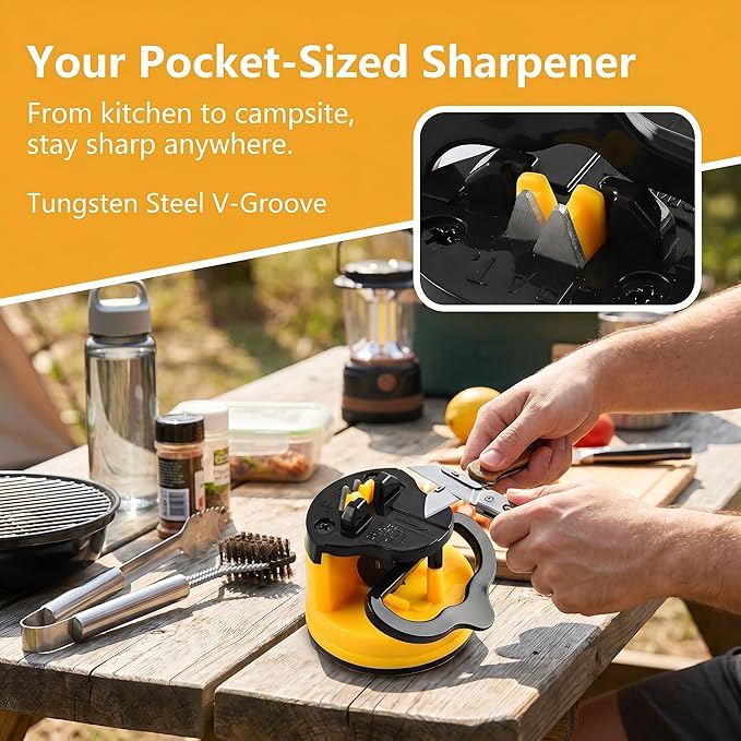 Hands Free Knife Sharpener，with suction cup，portable，tungsten Carbide，quick Sharpening，suitable for home use, camping, hiking