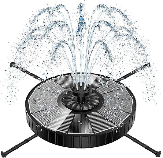 Yzert Solar Fountain, 3-Level Adjustable Water Height, 3.5W Glass Powerful Outdoor Fountain Pump with Rotating Rods & 7 Nozzles for Bird Bath, Garden, Pond, Patio, Flower Pot (2026 Model, Black)