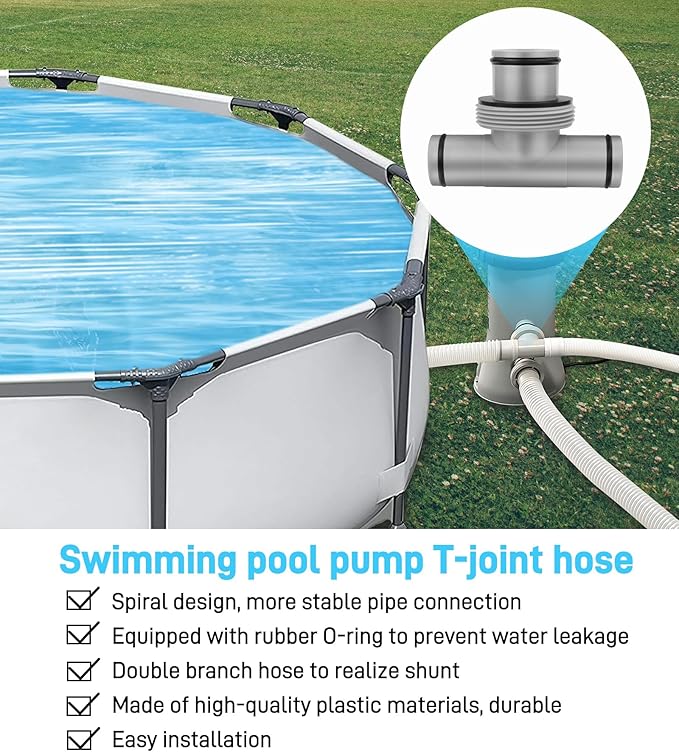 Pool Hose Connector for Leak-Proof Dual Seal and Stable Water Flow, 1.5" to 1.25" T-Joint Pool Hose Adapter for Pool Parts and Accessories Replacement, Easy No-Tool Install for Above Ground Pools