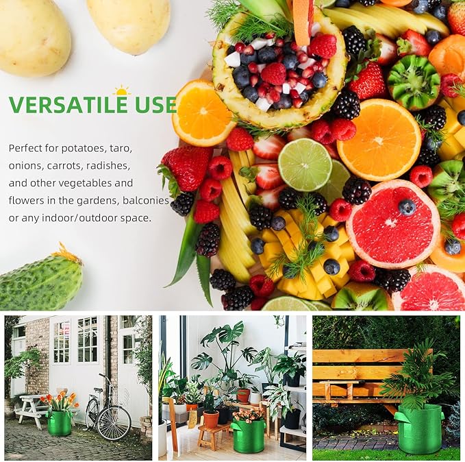 12-Pack 7 Gallon Plant Grow Bags, Thickened Nonwoven Fabric Pots with Handles, Vegetable Planter Bags Containers, Cloth Planters for Garden Vegetable/Flower/Plant/Fruits Outdoor (Green)