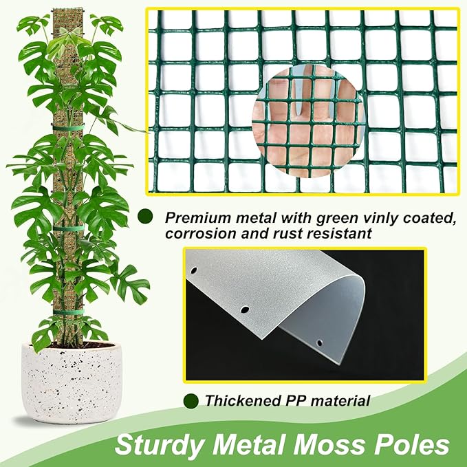 60"/40"/24" Metal Moss Pole, D Shape Sphagnum Moss Pole, Moss Poles for Climbing Plants, Monstera, Indoor Climbing Plants (3 Each of 60" 40" 24")