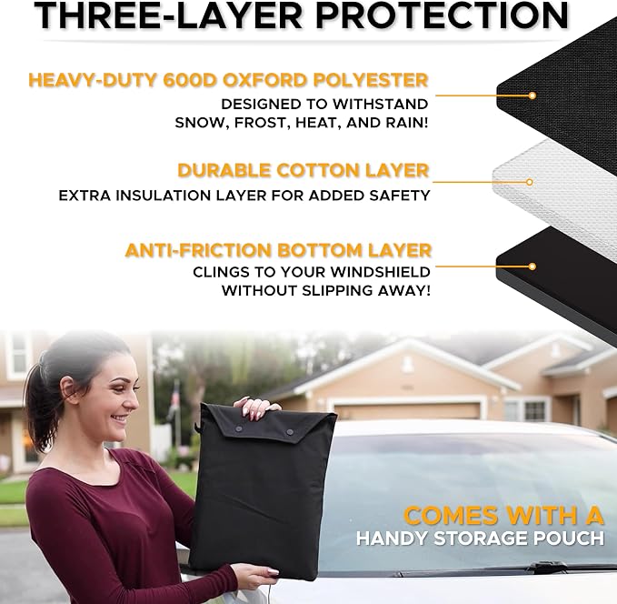 EcoNour Windshield Cover for Ice and Snow | Enhanced 600D Oxford Fabric Windshield Cover for Any Weather | Water, Heat & Sag-Proof Car Windshield Snow Cover | (69 x 42 inches) (Pack of 2)