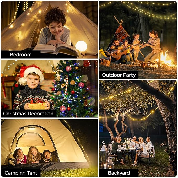 OGERY Camping String Lights, 4 in 1 Quick Storage 32.8FT Rechargeable Indoor Outdoor Fairy String Lights with 8 Lighting Modes, Hanging Portable LED Lamp for Christmas Decor Patio Party Essentials
