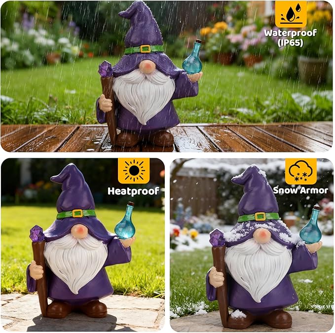 Ecloverlife Garden Gnome Outdoor, Solar Powered Gnomes Garden Decor with Lights for Outside, Front Porch, Patio, Yard, Lawn, Balcony - Housewarming Gift, Birthday Gift for Mom, Grandama, Dad, Grandad