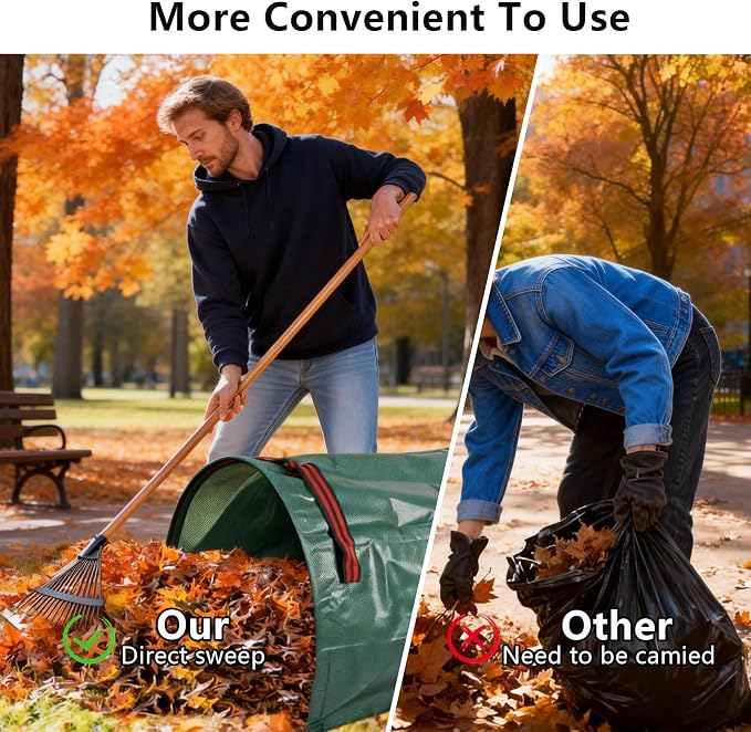 Reusable Yard Waste Bags Heavy Duty 53 Gallon Lawn and Leaf Bags with Gloves – Collapsible Garden Collector with Reinforced Handles & Dustpan Design for Easy Lawn Cleanup, Branches & Debris