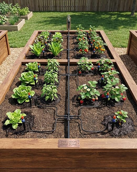 MYMULIKE 75FT Drip Irrigation System, Adjustable Drip Emitters, Upgraded Drip Irrigation Kit Automatic Irrigation Kit Garden Watering System for Flower Bed, Raised Beds, Lawn, Greenhouses
