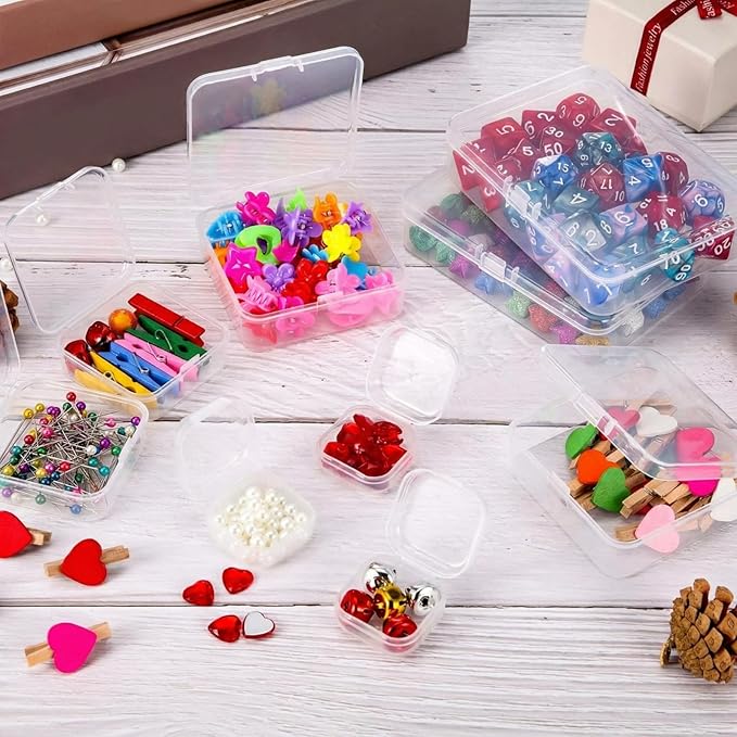 SATINIOR 24 Packs Small Clear Plastic Beads Storage Containers Box with Hinged Lid for Storage of Small Items, Crafts, Jewelry, Hardware(4.45 x 3.3 x 1.18 Inches)