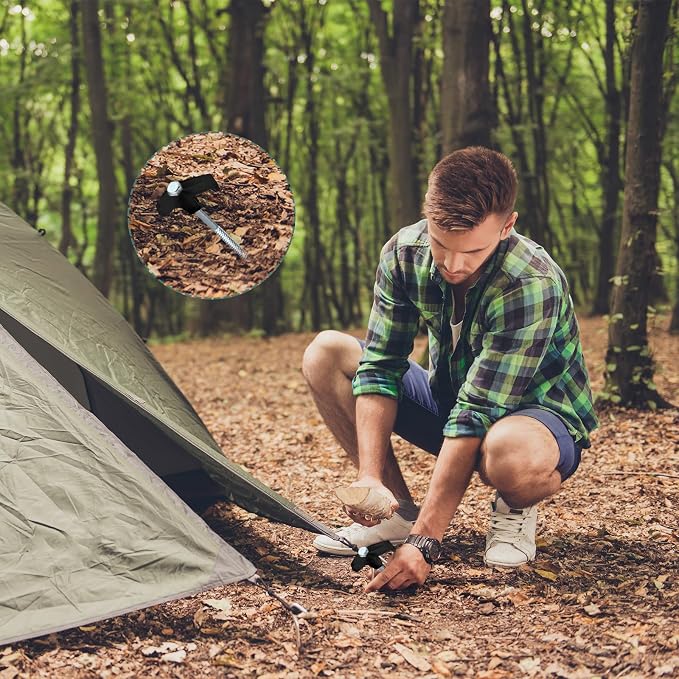 Hicarer 20 Pcs 12 Inch Tent Stakes Screw in Camping Stakes Heavy Duty Metal Spikes Ground Anchor Peg Threaded Tent Spikes with Hex Head Driver for Camping Garden Inflatable (Black)