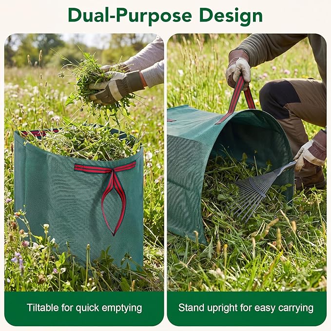 Dntorx 53 Gallon Reusable Yard Waste Bags, 1 Pack Lawn Bags With Dustpan-Style Opening & Handles, Heavy-duty Leaf Bags For Grass,Storm Debris,Construction Waste, Standable & Foldable