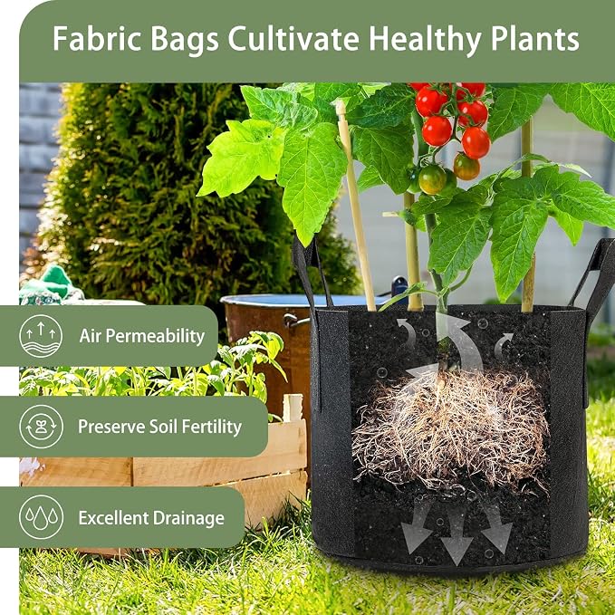 GreatBuddy Grow Bags 7 Gallon 12-Pack, Heavy Duty Fabric Grow Bags with Handles for Vegetables, Herbs, and Tomatoes, Fabric Pots & Planting Bags for Outdoor Home Gardening