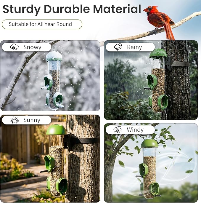 LONA Bird Feeders for Outdoors 2 Pack, Tube Bird Feeder Weatherproof with Multiple Hanging Methods, Wild Bird Feeding Silo for Outside, 3 Port