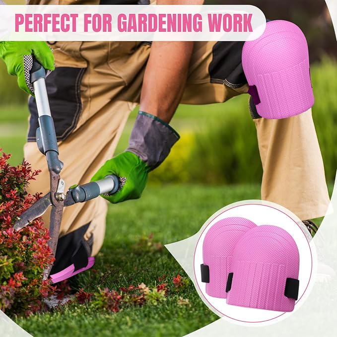 WinnerWhy Gardening Knee Pads for Women and Men Lightweight Waterproof Foam Knee Pads for Gardening and Housework with Adjustable Hook'n'Loop Straps(Pink)