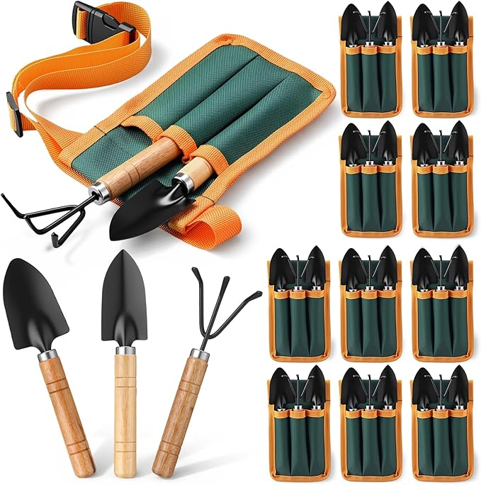20 Pieces Kids Gardening Tool Belt Set Include 10 Pieces Adjustable Gardening Belt, 10 Sets Shovel, Rake, Spade for Planting Loosening Digging DIY Building Hand Tools Gift, Outdoor Activities