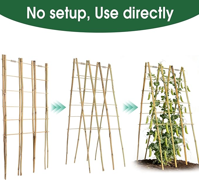 3 Pack A-Frame Bamboo Trellis 47''x15.5'', Oltara Foldable Garden Trellis for Outdoor Climbing Plants, Cucumbers, Raised Beds, Tomatoes, Beans, Peas, Vegetables, Flowers Support