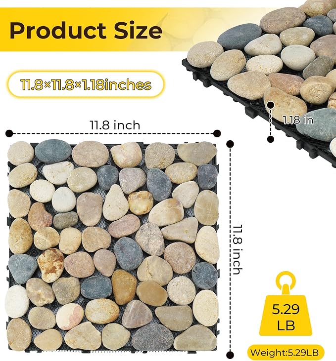 jxgzyy 4 Pcs Interlocking Stepping Stones Outdoor for Garden, 11.8" Square Pavers for Landscaping, Outside Pebble River Stone Mat for Yard Lawn Patio Pathway Walkway (Light Colour)