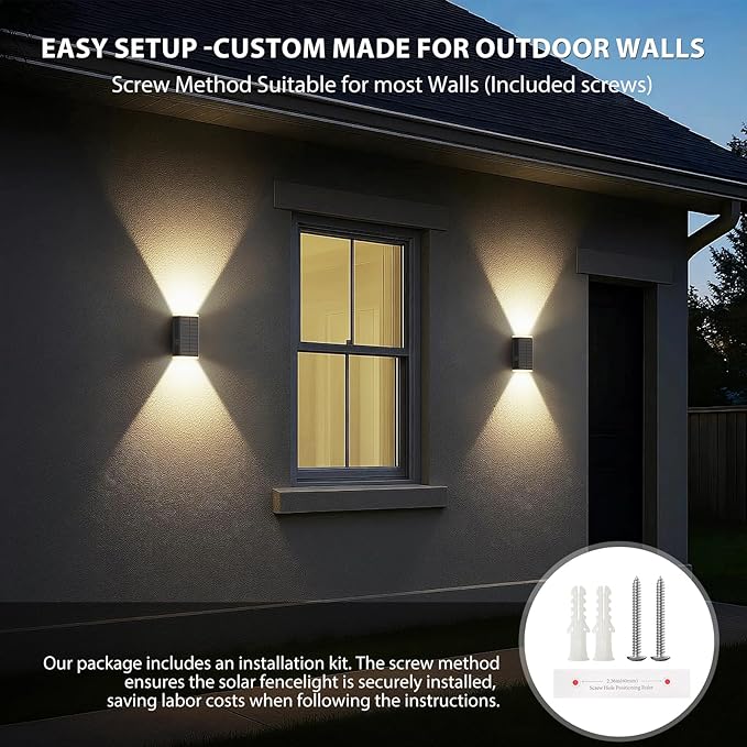 Solar Wall Light Outdoor , 3000/4000/6000K 3 Modes Dusk to Dawn Lighting Wall Sconce IP67 Waterproof Up and Down Solar Lights Outdoor Front Door Light for House, Garage, Porch, Doorway,Fence (1 PACK)