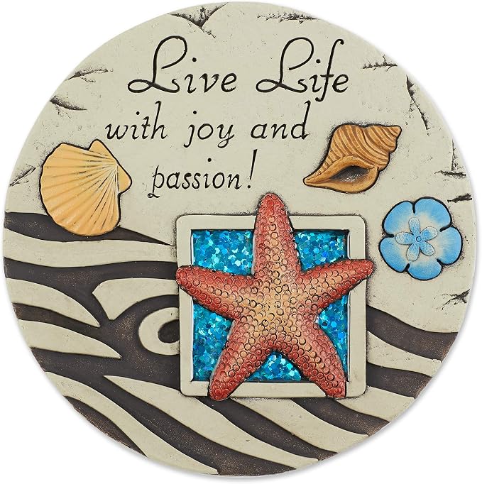 Zingz & Thingz Outdoor Garden Collection Colorful Stepping Stone, 10x10x1, Live Life with Joy & Passion