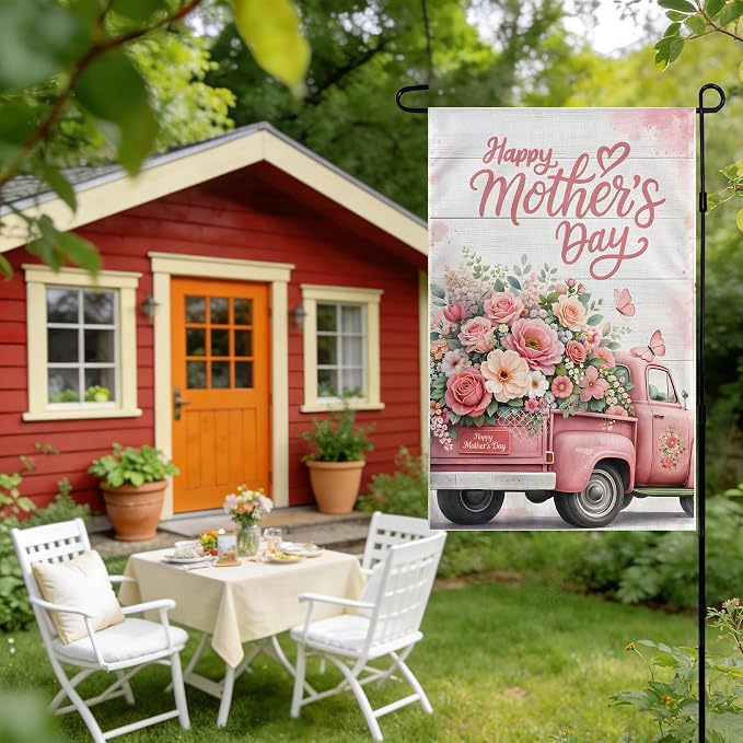 Mother's Day Decorations - Happy Mother's Day Garden Flag | Mother's Day Decor Party Favors Supplies for Outdoor Outside | Mother Day Backdrop Banner for Garden Porch Patio Lawn Yard Home