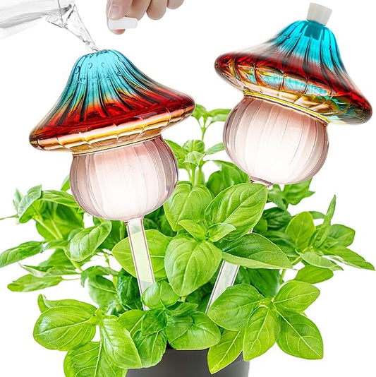 11 oz Large Plant Watering Globes Mushroom, Gradient Color Glass Watering Bulbs, Self Watering Planter Insert, Self Watering Globes - Vacation Plant Watering Devices for Travel (Large 2-Pack)