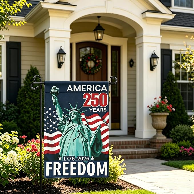 USA 250th Anniversary Garden Flag 12x18 Inch, Double Sided Burlap American 250 Years of Freedom Yard Flags, Patriotic 1776-2026 Commemorative Banner for 4th of July Outdoor Decoration