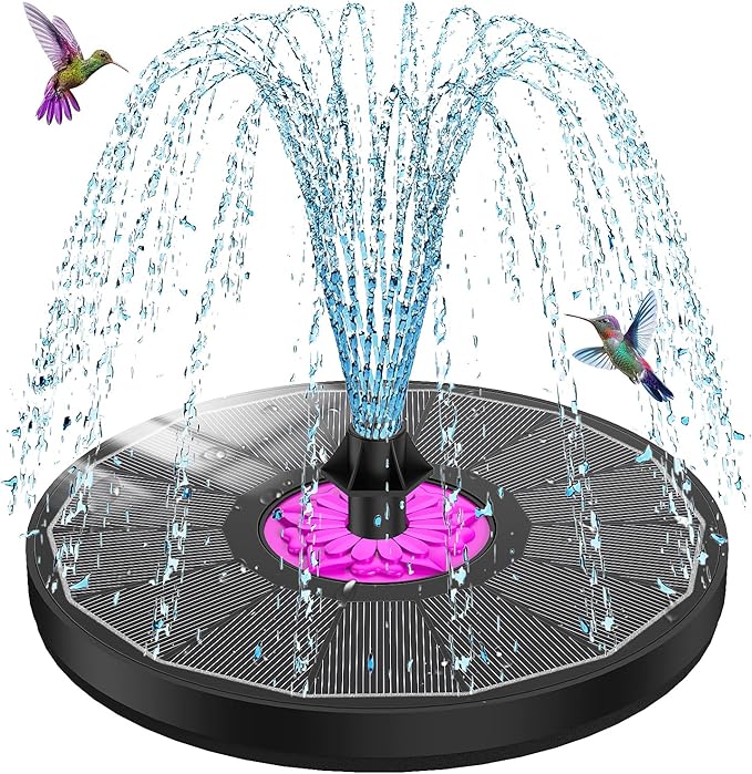 SZMP Powerful 3.5W Anti-Drift Solar Fountain for Bird Bath, Solar Powered Water Pump with 7 Nozzles, Bird Bath Fountain for Garden, Pool, Pond – Attracts Hummingbirds (Black Panel)