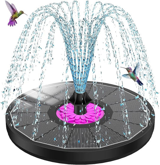 SZMP Powerful 3.5W Anti-Drift Solar Fountain for Bird Bath, Solar Powered Water Pump with 7 Nozzles, Bird Bath Fountain for Garden, Pool, Pond – Attracts Hummingbirds (Black Panel)