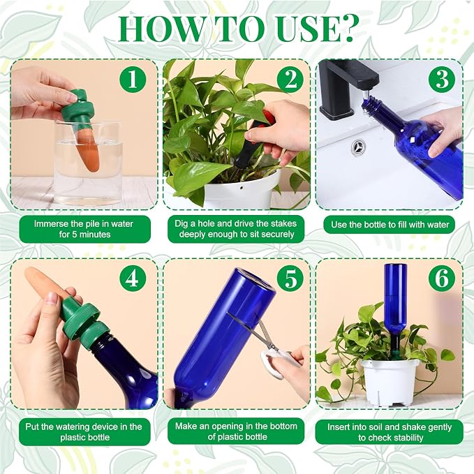 SiliFine 8 Set Plant Watering Devices Include Self Watering Spikes and 26 oz Plastic Bottles Plant Waterer Devices with Adjustable Control Valve Switch Indoor Outdoor (Blue)