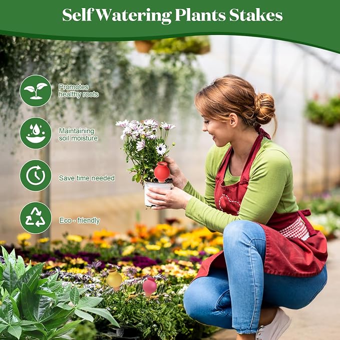 Terracotta Watering Spike Set, Self Watering Planter Insert, Automatic Plant Watering Devices for Vacation Care, Garden/Office/Outdoor/Indoor Plant Decoration