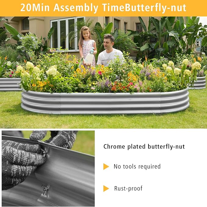Gardeal Garden 2Pcs 4x2x1ft Galvanized Raised Garden Bed Kit - Metal Planter Boxes for Vegetables/Herbs/Flowers, Heavy-Duty Steel Outdoor Garden Box with Reinforced Edges