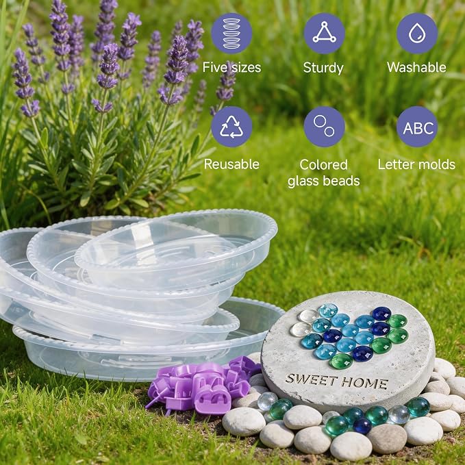 5 Size Stepping Stone Molds Set, Reusable DIY Clear Plastic Molds Kits, Molds for Concrete Stepping Stones, Multiple Sizes for Craft Projects
