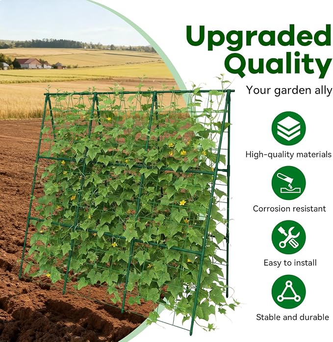 Cucumber Trellis - 49.4"*49.4" Metal Garden Trellis for Climbing Plants, Garden Trellis with Plastic-Coated Steel Pipe, A Frame Trellis for Cucumbers, Peas, Morning Glories(Green)