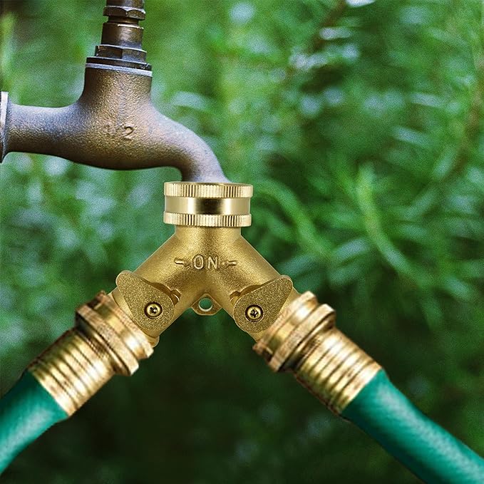 Lifynste 2 Way Brass Hose Splitter, 3/4" Brass Garden Hose Connectors Adapter, 1 Pack