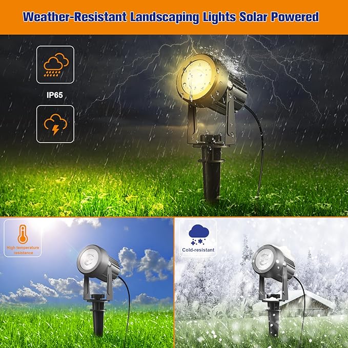 APONUO Solar Spot Lights Outdoor 4-in-1 Solar Landscape Lights Dusk to Dawn Solar Uplights IP65 Waterproof 9.8ft Cable Outdoor Spot Lights for Yard Pathway Garden Tree Decoration (Warm White)