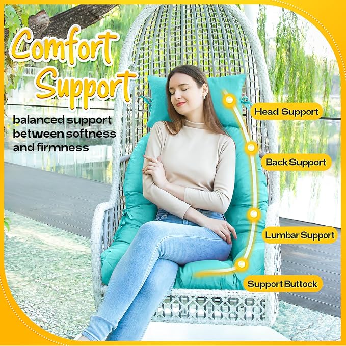 MAGIC ELEPHANT Egg Chair Cushion, Memory Foam Hanging Egg Chair Cushion Replacement, Indoor Outdoor Hammock Basket Swing Cushion with Headrest (Turquoise)