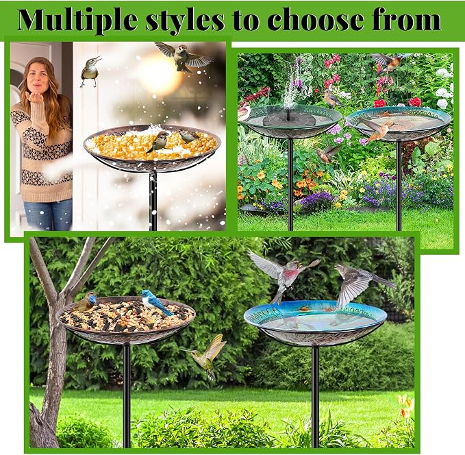 Metal Bird Bath for Outside, Detachable Birdbath & Birdfeeder with Base Stake, Vintage Bird Baths Feeder Bowl for Outdoors Garden Yard Lawn Decor (Vintage Green)
