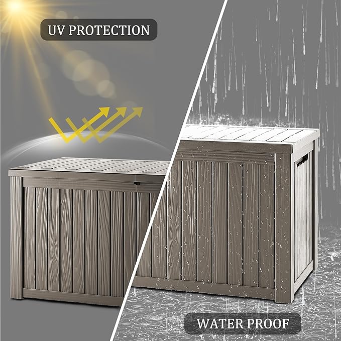 TARKARI 270 Gallon Outdoor Storage Box Waterproof, Resin Deck Boxes with Lockable Lid & UV-Resistant for Patio, Pool, Garden Furniture Cushions & Accessories, Coffee