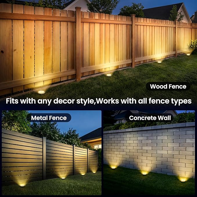 GIGALUMI Solar Fence Lights - No-Drill Fence Lighting Solution, Waterproof Perimeter Lights Compatible with Wood, Metal & Concrete Fences (20 Pack Warm White)