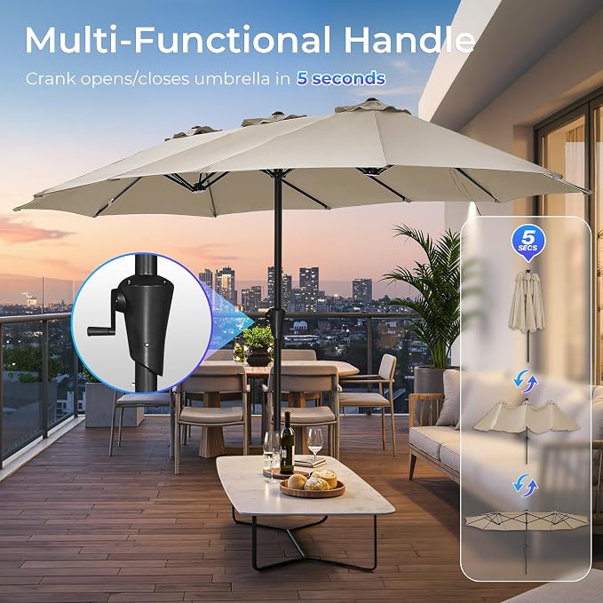 SUPERJARE 13FT Outdoor Umbrella for Patio, Double sided Pool Umbrellas with Fade Resistant Canopy, Large Table Umbrella for Deck, Market, Backyard - Warm Beige