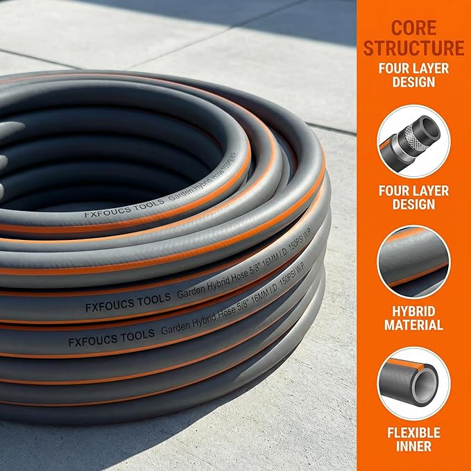 PremiumPro 75FT 5/8" Heavy Duty Reinforced Garden Hose, Large Flow,600 PSI Burst Pressure, Four Layer Hybrid Polymer Anti Kink with 360 Swivel Brass Connectors and handle for yard,washing & irrigation