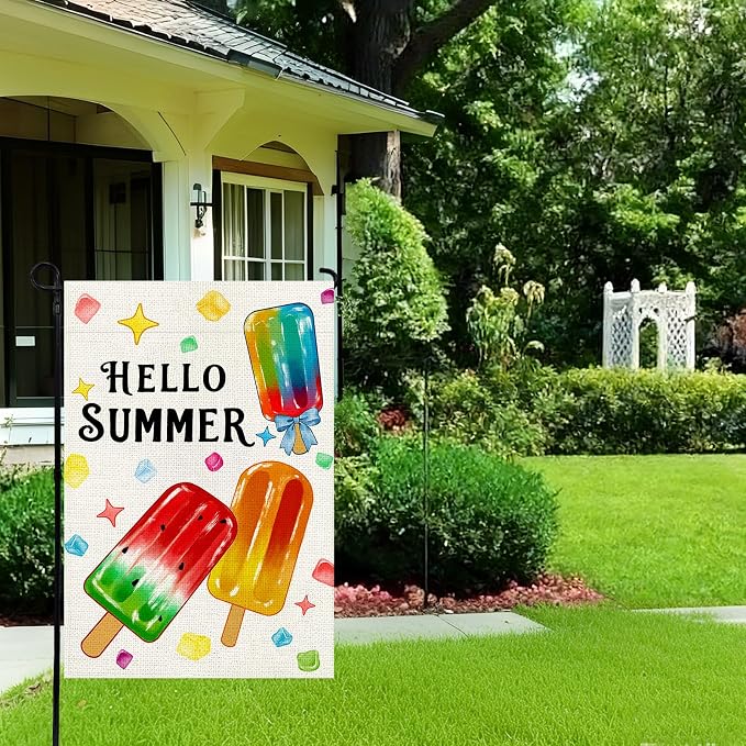 Summer Garden Flag 12x18 Inch, Popsicles Double Sided Small Burlap Flag for Yard Outdoor Decoration
