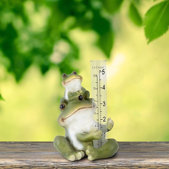 La Crosse 704-4114 5 in. Table Standing Polyresin Frog Rain Gauge