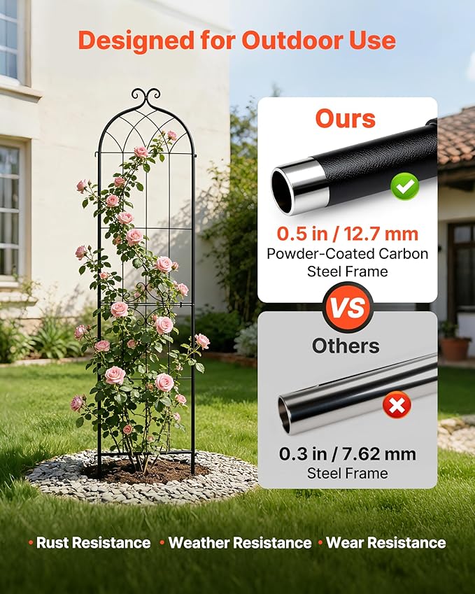 VEVOR Garden Trellis, 87 x 20 inch Rose Trellis, 2 Packs Garden Flower Rose Trellises with Powder-Coated Finish & Convenient Locking Design, Plant Support Trellises for Flowers, Vegetables, Roses