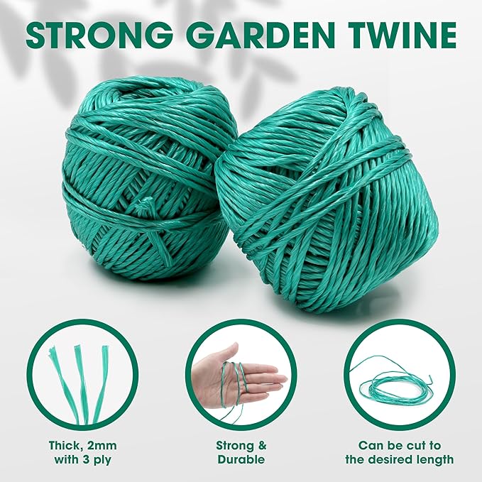 Heavy Duty 200 lbs Strong Polypropylene Tomato Twine, Garden Plant Tie String, Greenhouse Trellis Twine, Durable PP Tying Twine for Bundling, Packaging, Gardening, Farming (White/Green), 164FT