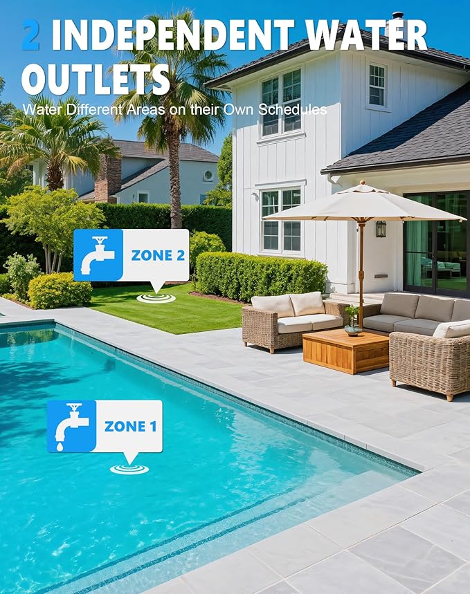 WiFi Sprinkler Timer, 2 Zone Smart Bluetooth Hose Timers, Water Timer with APP, Digital Irrigation System Compatible with Alexa Google, for Outdoor Garden Lawn