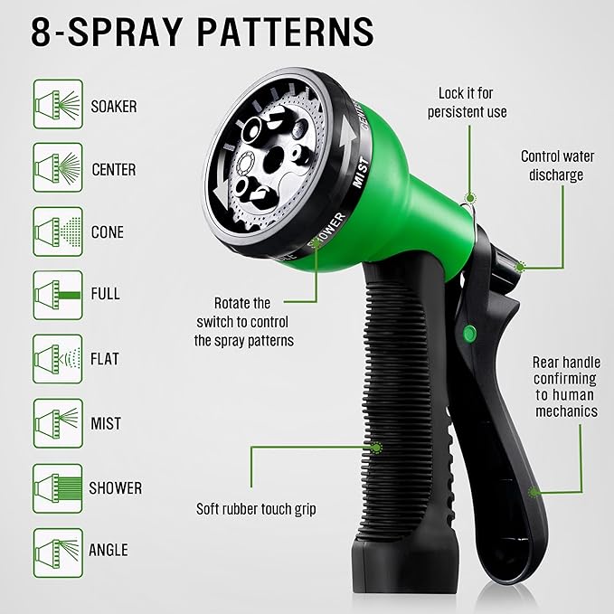HBlife Garden Hose 75ft, Non Expandable Water Hose with 8 Watering Spray Nozzle, Flexible Lightweight Hose for Yard, Lawn, Car Wash and Outdoor