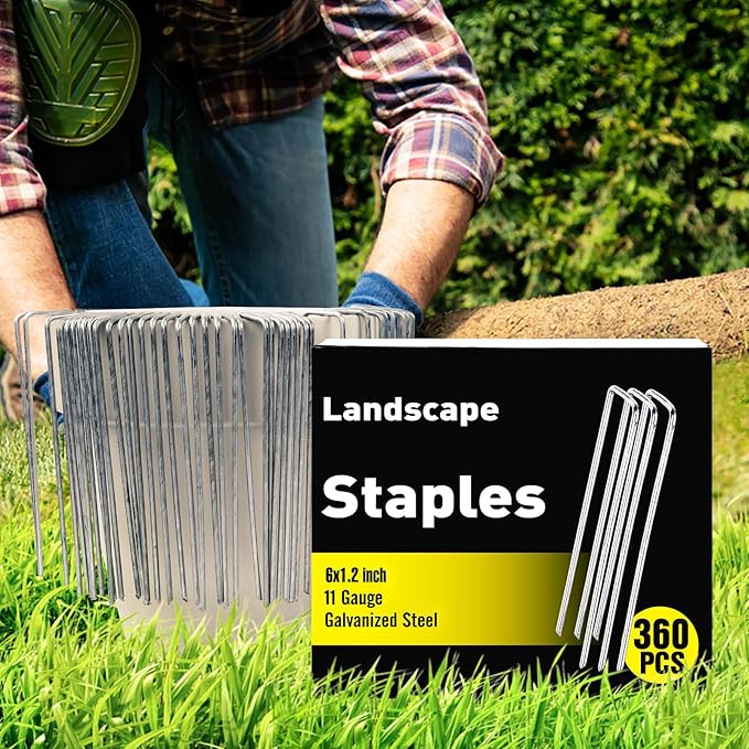 360 Pack 6 Inch Landscape Staples, Galvanized Garden Staples 11 Gauge Ground Stakes Landscaping Fabric Pins Plant Cover Stakes Yard Staples for Lawn Fence Tent Hose Drip Irrigation Tube